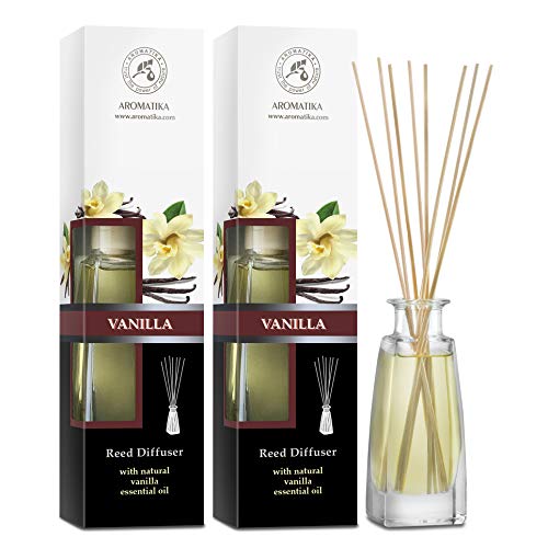 Set de Varillas Perfumadas con Difusor Vainilla 2x100ml - Difusores de Aromas Vainilla - Aromaterapia - Difusor Perfumado - Ambientador de Varillas de Rattan - Difusor Aromático - Aroma Vainilla