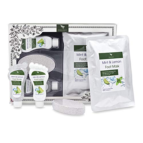 Set Regalo Mujer Juego de Regalo de Pedicura Para el Cuidado de los Pies - Caja Spa Para Mimar Tus Pies | Exfoliante Para Pies de Menta y Limón, Loción Para Pies, Máscarilla para pies, Piedra Pómez