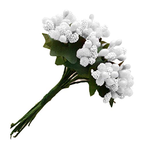 Sichuan 12Pcs Mini Artificial Pip Berries Tallo Manojo Espuma Fruta Estambres de Flores para Manualidades DIY Guirnaldas Guirnalda Caja de Boda Decoración de Regalo