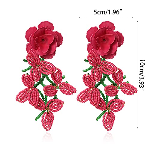 Sichuan roja Flor cuelga Perla Perla Pendientes Hechos a Mano Tejido Tassel declaración Femenino Fiesta joyería para Mujeres niña Damas Lindo Rojo Flor aretes para Mujer niña Flor cuelga Gargle