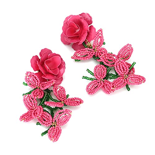 Sichuan roja Flor cuelga Perla Perla Pendientes Hechos a Mano Tejido Tassel declaración Femenino Fiesta joyería para Mujeres niña Damas Lindo Rojo Flor aretes para Mujer niña Flor cuelga Gargle