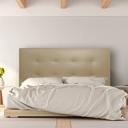 Silcar Home - Cabecero de Cama Tapizado en Polipiel con 2 Hileras de Botones - Modelo Carlo (Beige, 160 cm) - Cabecero Acolchado - Cabezal Tapizado - Cabecero Original - Transporte Incluido