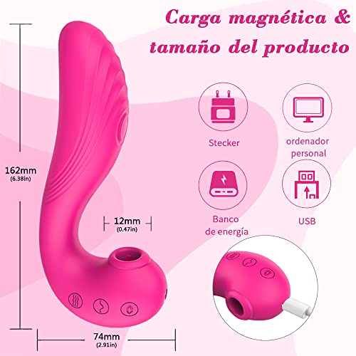 Silicona Masajeador Portátil,3in1 Masajeador Con 10 Modos de Masaje y 5 Modos de Lamiendo y succión y rebote,Carga USB magnética (Red)