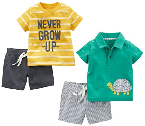 Simple Joys by Carter's - Juego de ropa de juego para niños (4 piezas) ,Yellow Stripe/Green Turtle ,0-3 Months