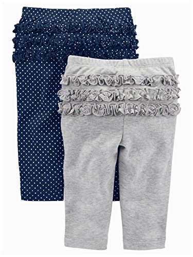 Simple Joys by Carter's pantalón para niñas pequeñas, paquete de 4 ,Bright Pink/Navy Dot Ruffle/Gray Ruffle/Light Pink ,12 Meses