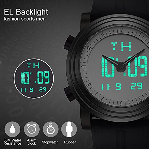 SINOBI para Hombre Reloj de Pulsera Deportivo Cuarzo electrónico Digital Reloj con Alarma Cronómetro Doble Movimiento Hombres de la muñeca Relojes