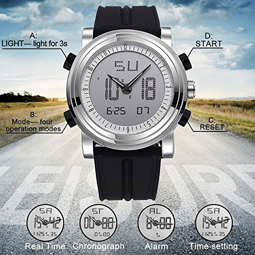 SINOBI para Hombre Reloj de Pulsera Deportivo Cuarzo electrónico Digital Reloj con Alarma Cronómetro Doble Movimiento Hombres de la muñeca Relojes