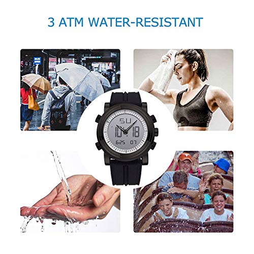 SINOBI para Hombre Reloj de Pulsera Deportivo Cuarzo electrónico Digital Reloj con Alarma Cronómetro Doble Movimiento Hombres de la muñeca Relojes