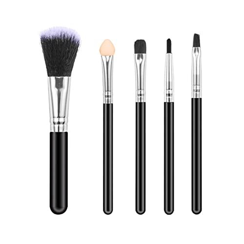 SIOPPKIK Brochas de maquillaje 5 piezas Set de pinceles de maquillaje sintético premium Mango de madera negro para correctores de base Blush Kits de maquillaje profesional