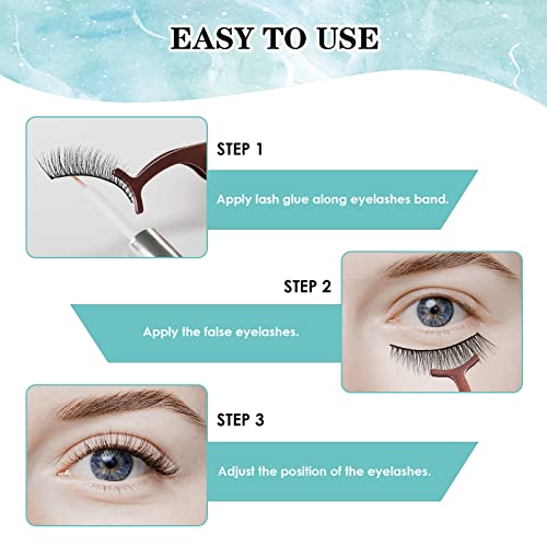 SISILILY Pestañas Postizas con Pegamento, 10 Pares de 3D Pestañas Postizas Naturales Suaves y Esponjosas Reutilizables, para Maquillaje de Ojos