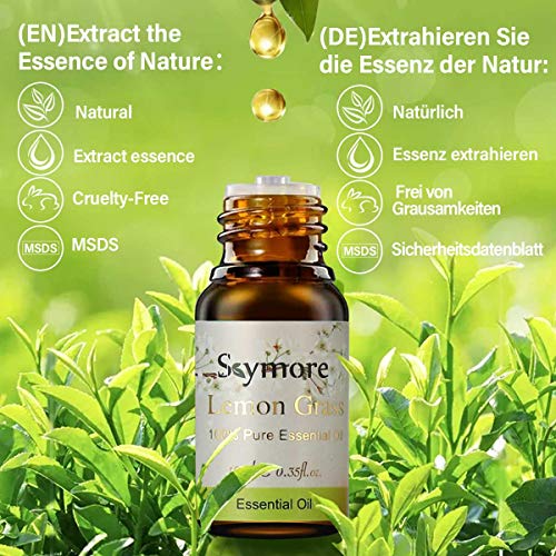 Skymore Aceites Esenciales 6x10 ml Aromaterapia Aceite (Lavanda, Naranja, Eucalipto, Árbol de Té, Limón, Menta) Juego de Aceites Perfumados Planta Florales para Humidificador