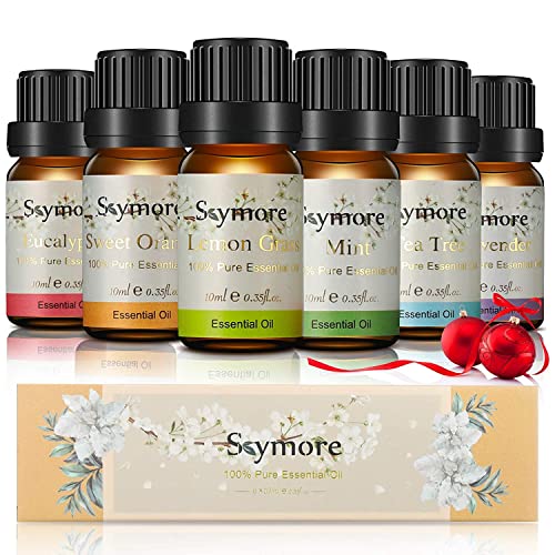 Skymore Aceites Esenciales 6x10 ml Aromaterapia Aceite (Lavanda, Naranja, Eucalipto, Árbol de Té, Limón, Menta) Juego de Aceites Perfumados Planta Florales para Humidificador