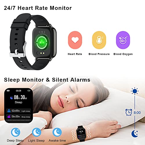 Smartwatch, 1.69" Reloj Inteligente Hombre Mujer con Pulsómetro, Monitor de Sueño, Pulsera Actividad Inteligente Impermeable IP68, Podómetro, 24 Modos Deporte Reloj Deportivo Hombre para iOS Android