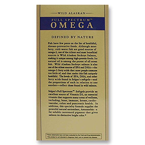 Solgar - Full Spectrum  Omega - Aceite de salmón salvaje de Alaska - 120 cápsulas blandas