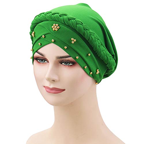Sombrero de mujer musulmana india trenza sombrero turbante bufanda abrigo Hots gorra elástica quimio cabeza gorra de béisbol hombres mujeres gorra de béisbol, verde, Talla única