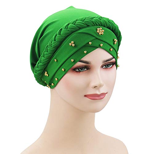 Sombrero de mujer musulmana india trenza sombrero turbante bufanda abrigo Hots gorra elástica quimio cabeza gorra de béisbol hombres mujeres gorra de béisbol, verde, Talla única