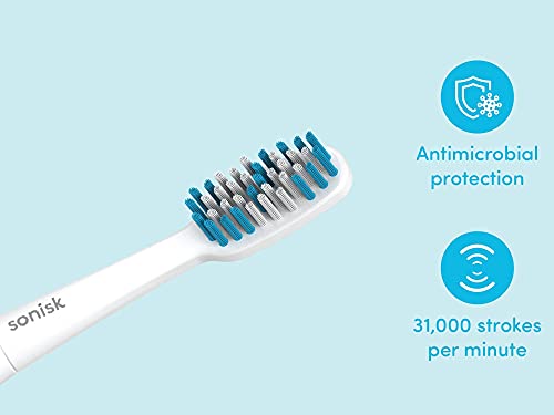 Sonisk Pulse | Cepillo de dientes eléctrico con pilas | Tecnología Sonic | 1 batería, 2 cabezales de cepillo, 31 000 movimientos por minuto, antimicrobiano, tamaño portátil, negro mate