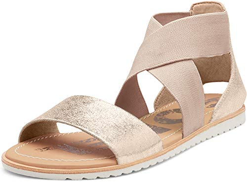 Sorel Ella Warm Gold Sandalias Planas de Cuero, Sandalias Color Dorado, Sandalias de Mujer 36 Oro