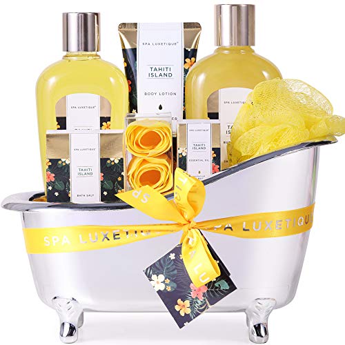 Spa Luxetique Cesta de Regalo, Set de Baño y Ducha para Mujer, Set de Baño y Ducha, Set de Spa con 8 Piezas, Incluye Gel de Ducha, Sales de Baño, Aceite Esencial, Regalo de Belleza para Mujer