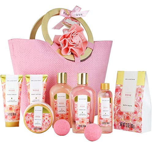 Spa Luxetique Set de Regalo de Baño con Bolso, Set de Baño y Ducha a Rosa de 10 Piezas, Incluye Gel de Ducha, Loción Corporal, Baño de Burbujas, Crema de Manos, Regalos Originales para Mujer