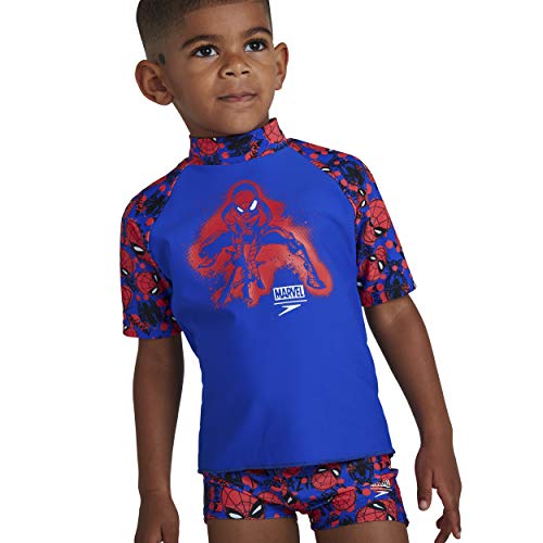 Speedo Marvel Spiderman Sun Top IM Camiseta, Niños, Beautiful Blue/Lava Red/Black/White, 1ANS