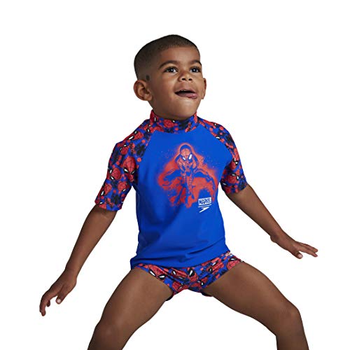 Speedo Marvel Spiderman Sun Top IM Camiseta, Niños, Beautiful Blue/Lava Red/Black/White, 1ANS