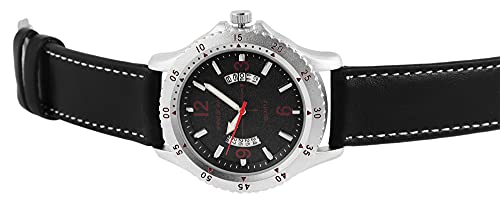 Spirit of Marine – Reloj de Pulsera analógico para Hombre, Color Antracita, Negro y Rojo, Fecha, Metal, Piel sintética, Mecanismo de Cuarzo