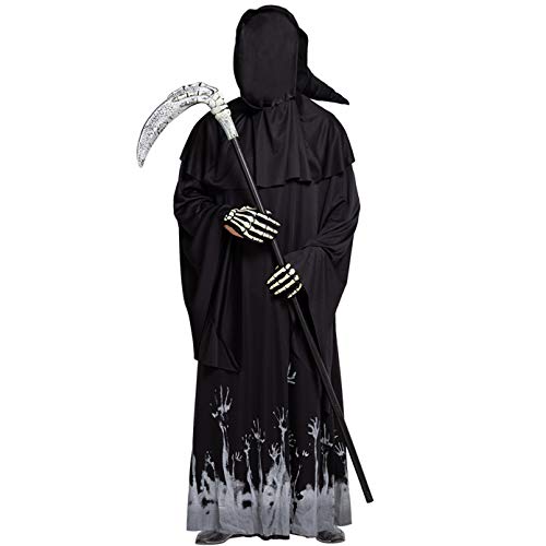 Spooktacular Creations Grim Reaper Scary Skeleton Disfraces de Halloween con patrón de brillo para hombres (Medium ( 8- 10 yrs))