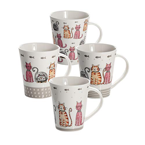 SPOTTED DOG GIFT COMPANY - Tazas de café - tazas de desayuno con motivo de gato - Juego de 4 - regalos originales para mujeres hombres