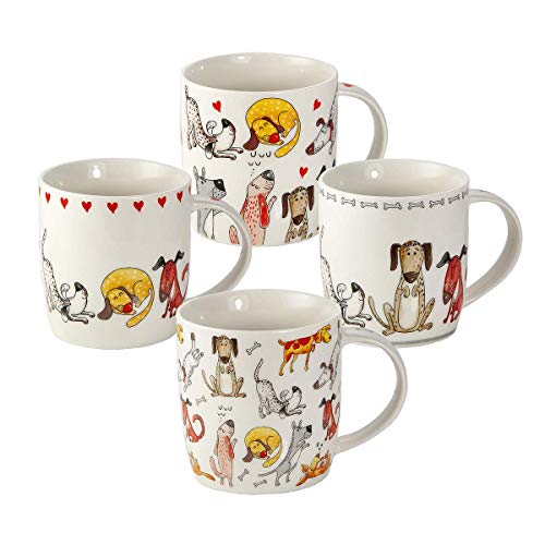 SPOTTED DOG GIFT COMPANY - Tazas de café - tazas de desayuno con motivo de perros - juego de 4 - regalos originales para mujeres hombres