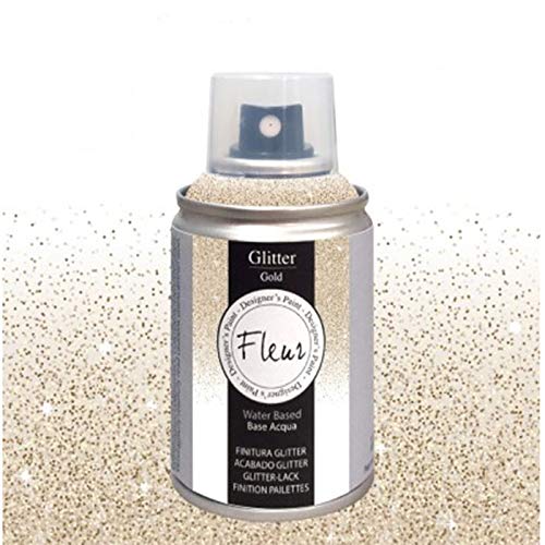 Spray acabado glitter con brillo de base agua adecuado para su aplicación en cualquier superficie (paredes, muebles, accesorios, etc.). - 100 ML - (Gold)