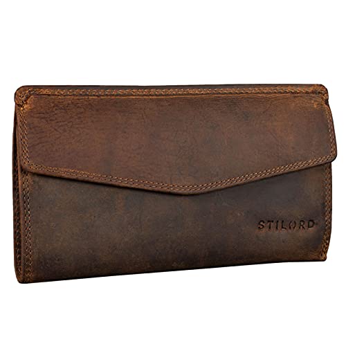 STILORD 'Gloria' Billetera de Piel Mujer RFID Bloqueo Vintage Cartera para Señora Monedero con 14 Tarjetas Billetes y Monedas con Caja de Regalo, Color:marrón - Medio