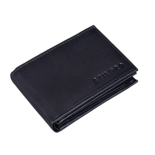 STILORD 'Lincoln' Monedero Mini Billetera Cuero RFID NFC Protección Slim Wallet para Hombres y con Billetera Mondero Piel, Color:Negro