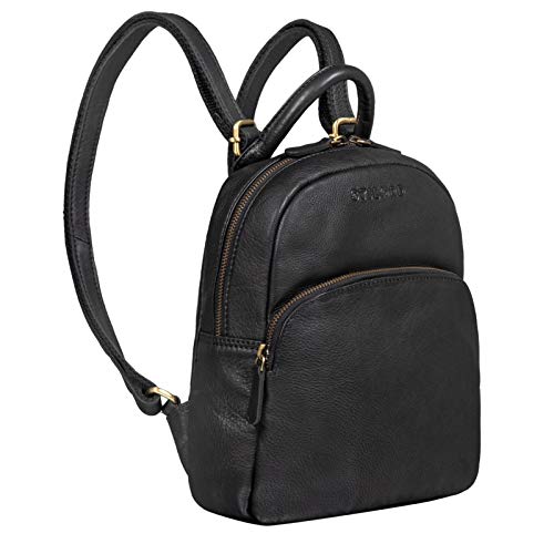 STILORD 'Ruby' Daypack Mochila de Cuero para Mujeres Pequeña Backpack Vintage Bolso de Mano Mochila de Día de la Ciudad para Salir de Compras de Auténtica Piel, Color:Negro