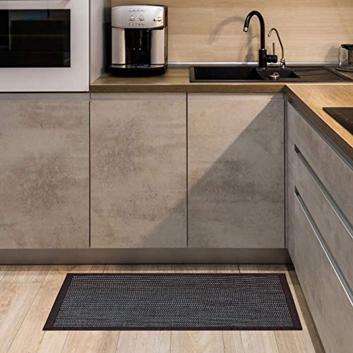 STORESDECO - Alfombra Vinílica Deblon con Ribete, Alfombra de PVC Antideslizante y Resistente, Ideal para Salón, Pasillo, Cocina, Baño… | Ribete, Color Negro, 60 cm x 90 cm