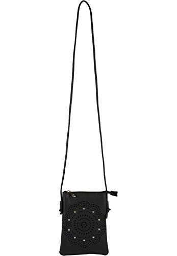 styleBREAKER Mini bolso bandolera para mujer con flores cortadas a láser y brillantes, 02012367, Negro , Talla única