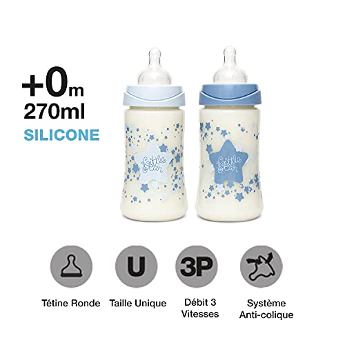 Suavinex, Pack Ahorro Little Star 2 biberones 270ml + 2 biberones 150ml + Chupete -2-4 meses, Azul