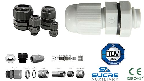 Sucre Auxiliar® - Guirnaldas de cable impermeable IP68 Compresión M8 M12 M16 M20 M24 M24 Negro o Blanco, M24, blanco, 1