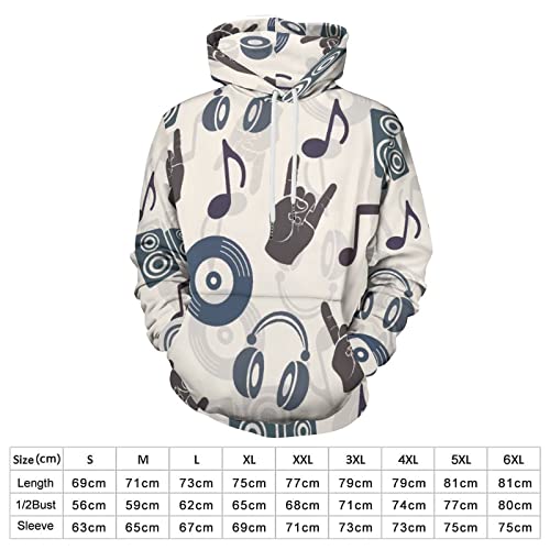 Sudadera con Capucha para Adultos Musical Silueta Música Auriculares Disco CD Placa Notas Dedos Gesto Sudaderas con Bolsillo para Hombre Mujer