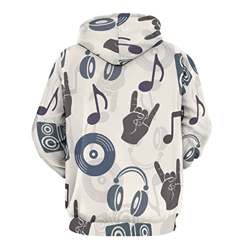 Sudadera con Capucha para Adultos Musical Silueta Música Auriculares Disco CD Placa Notas Dedos Gesto Sudaderas con Bolsillo para Hombre Mujer