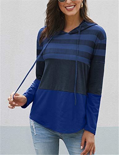 Sudadera para Mujer Sudadera con Capucha a Rayas Estilo Lindo Abrigo Casual de Manga Larga-BU-S