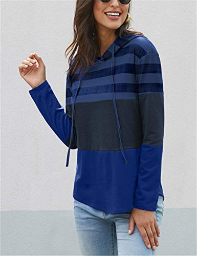 Sudadera para Mujer Sudadera con Capucha a Rayas Estilo Lindo Abrigo Casual de Manga Larga-BU-S