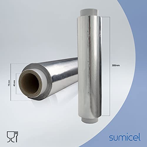 SUMICEL - PACK COCINA - Papel de Aluminio + Film alimentación transparente- 30 centímetros x 300 Metros REALES - Especial para catering, cocina, peluquería (Pack 2 rollos Film + 1 rollo Aluminio)