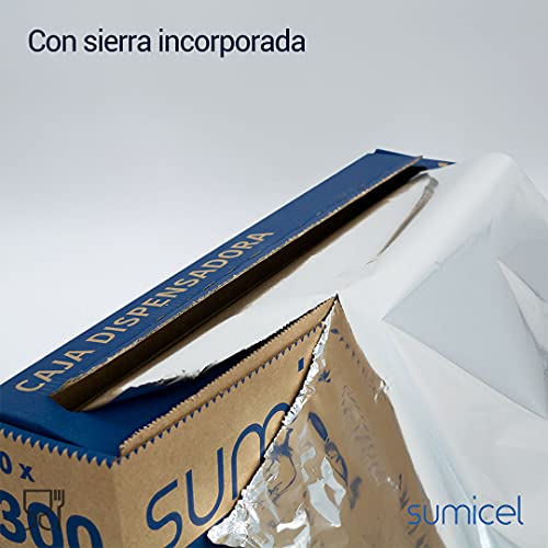 SUMICEL - PACK COCINA - Papel de Aluminio + Film alimentación transparente- 30 centímetros x 300 Metros REALES - Especial para catering, cocina, peluquería (Pack 2 rollos Film + 1 rollo Aluminio)