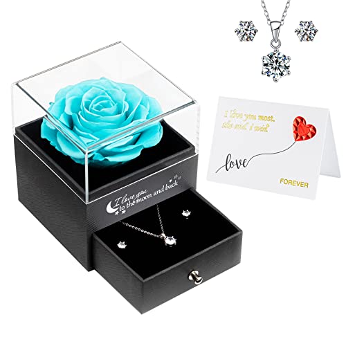 Sunia Eterna Rosa - Rosa Preservada con Cadena Plata Mujer Regalo de Rosa Real Hecho a Mano para Mujer Mama Novia Regalo para Navidad Cumpleaños Dia de San Valentin Dia de la Madre