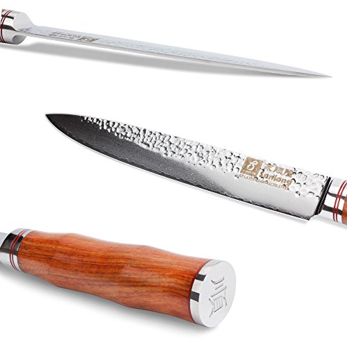 Sunlong 8 Inch Damascus Sashimi Sushi Knife, Mejor Calidad VG10 Super Acero 67 Capas Damascus, Hoja afilada de doble cara, Respetuoso con el medio ambiente Mango RoseWood SL-DK1046R