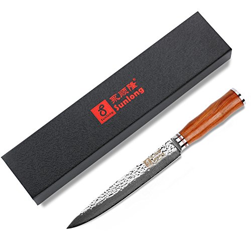 Sunlong 8 Inch Damascus Sashimi Sushi Knife, Mejor Calidad VG10 Super Acero 67 Capas Damascus, Hoja afilada de doble cara, Respetuoso con el medio ambiente Mango RoseWood SL-DK1046R