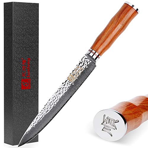 Sunlong 8 Inch Damascus Sashimi Sushi Knife, Mejor Calidad VG10 Super Acero 67 Capas Damascus, Hoja afilada de doble cara, Respetuoso con el medio ambiente Mango RoseWood SL-DK1046R