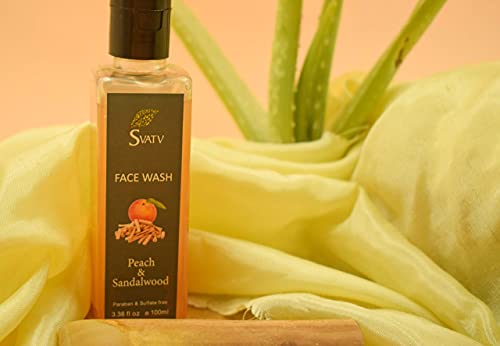 SVATV PEACH & SANDALWOOD Exfoliating Face Wash with Mix Fruit Ext - Cleansing and Makeup Removing - Facial Cleanser for Sensitive or Dry Skin - Paraben & Sulfate Free 3.38oz, 100ml