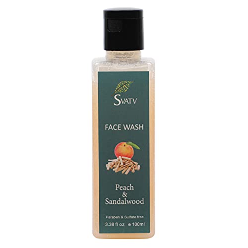 SVATV PEACH & SANDALWOOD Exfoliating Face Wash with Mix Fruit Ext - Cleansing and Makeup Removing - Facial Cleanser for Sensitive or Dry Skin - Paraben & Sulfate Free 3.38oz, 100ml